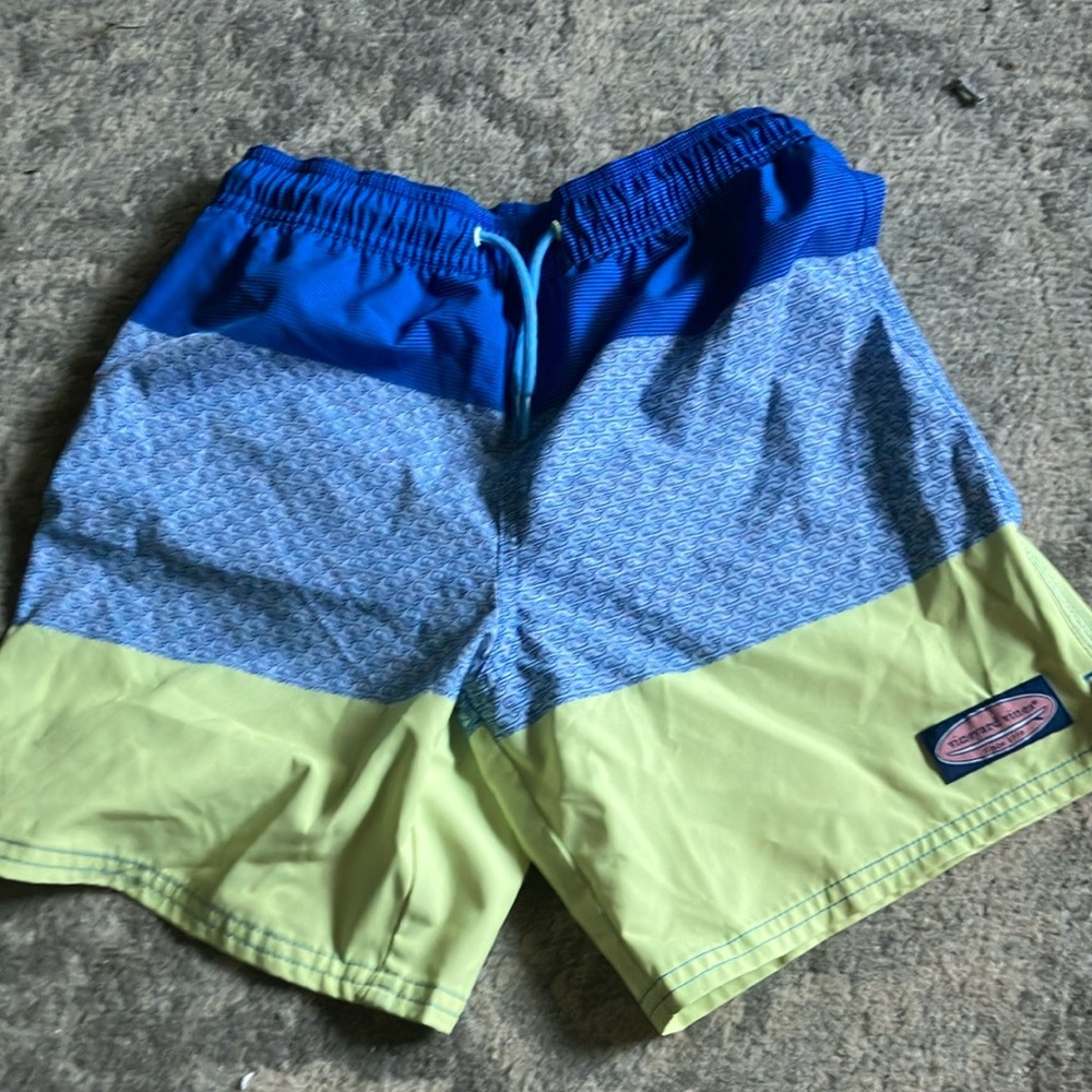 Vineyard vine blue-green boys swim trunks- small